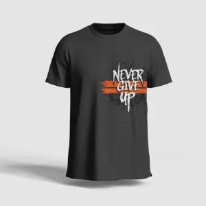 Never Give Up Grey Printed T-Shirt – Motivational Graphic Cotton Tee
