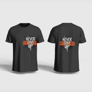 Never Give Up Grey Printed T-Shirt – Motivational Graphic Cotton Tee