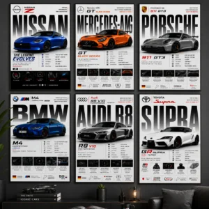 Premium Car Poster Set A4 Size- Pack of 6 Premium Prints