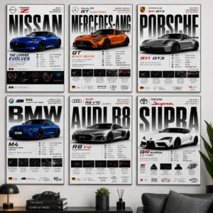 Premium Car Poster Set A4 Size- Pack of 6 Premium Prints