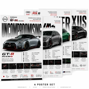 Premium Car Poster Set A4 Size Pack of 4