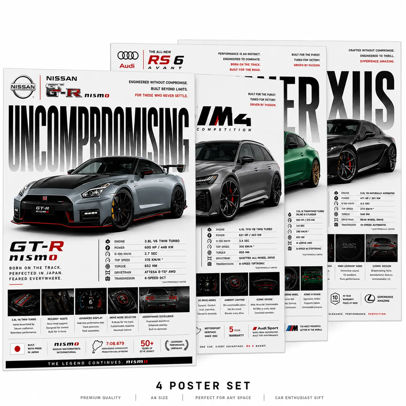 Car Poster Set A4 Size