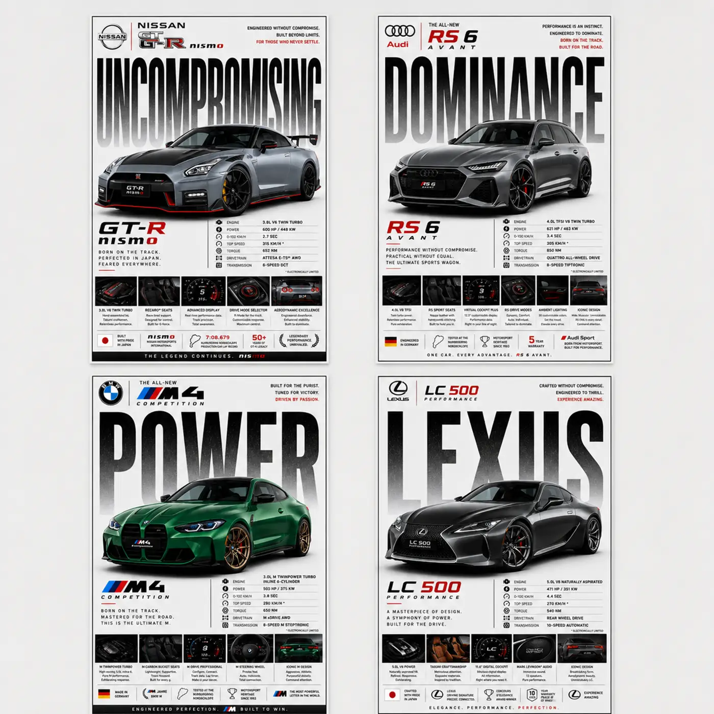 Car Poster Set A4 Size