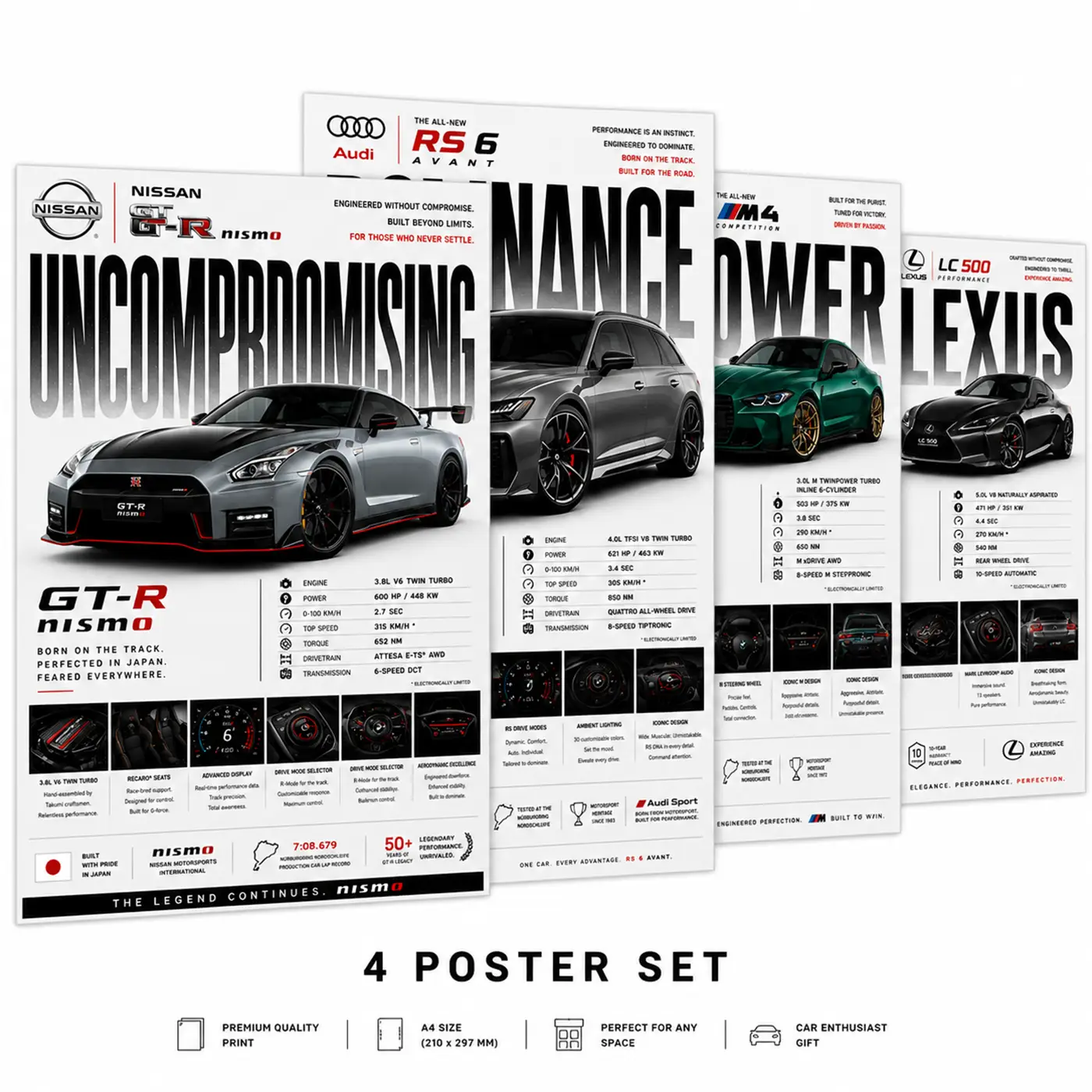 Car Poster Set A4 Size